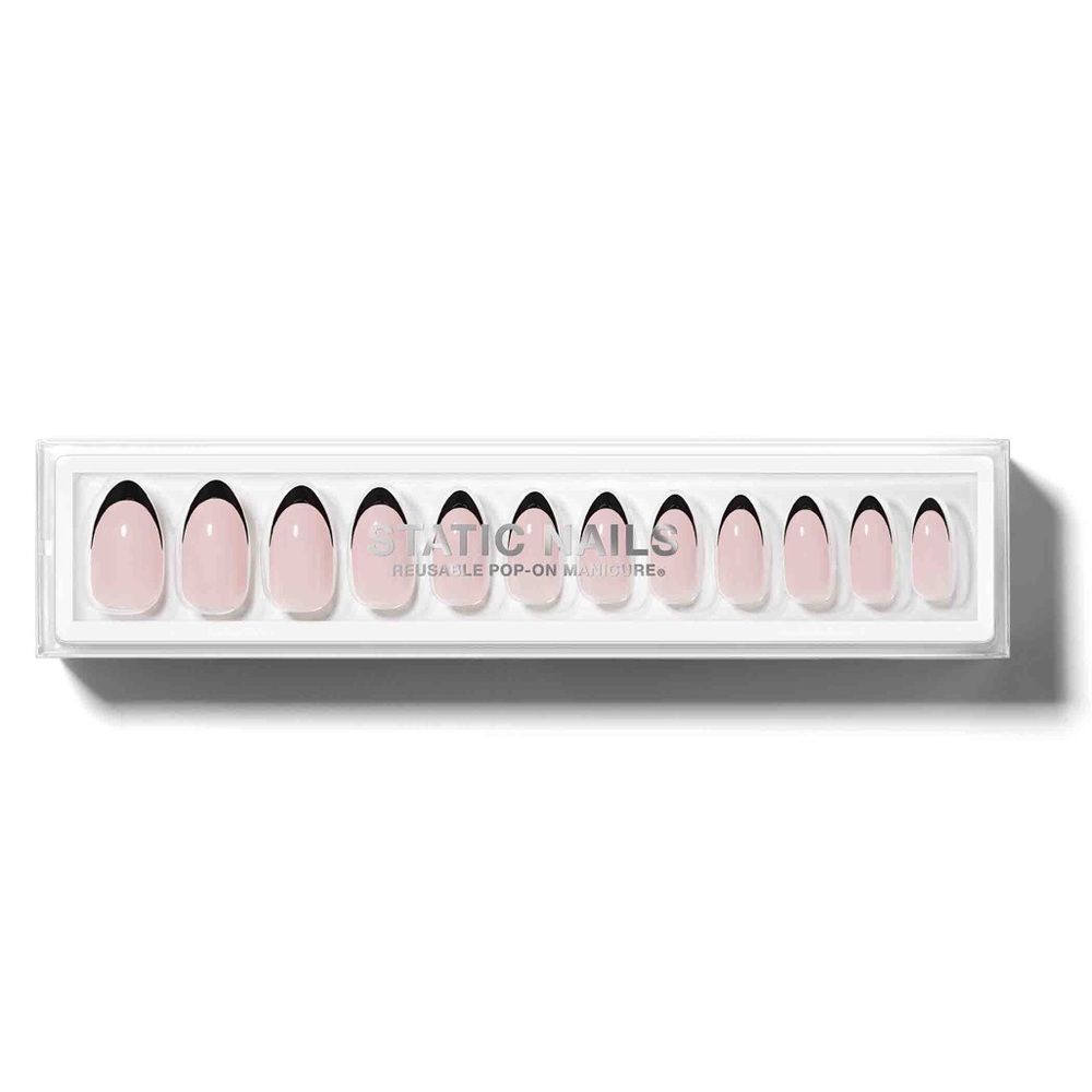 Static Nails Black French Almond Reusable Pop-On Manicures - Picture 2 of 4